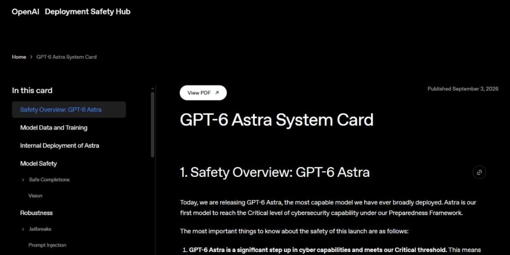 System Card رسمی GPT-6 Astra